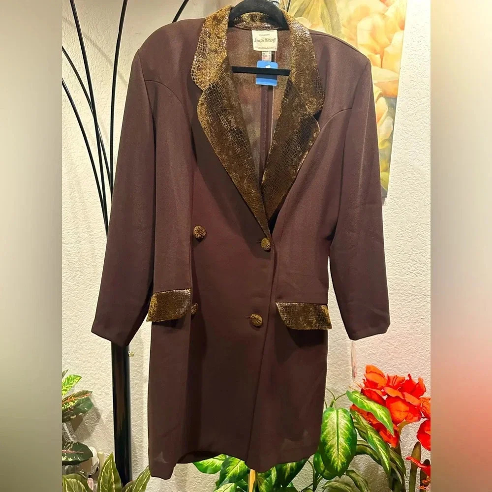 Joseph Ribkoff 90s vintage elegant tailored brown LongSleeve Blazer Romper sz 14